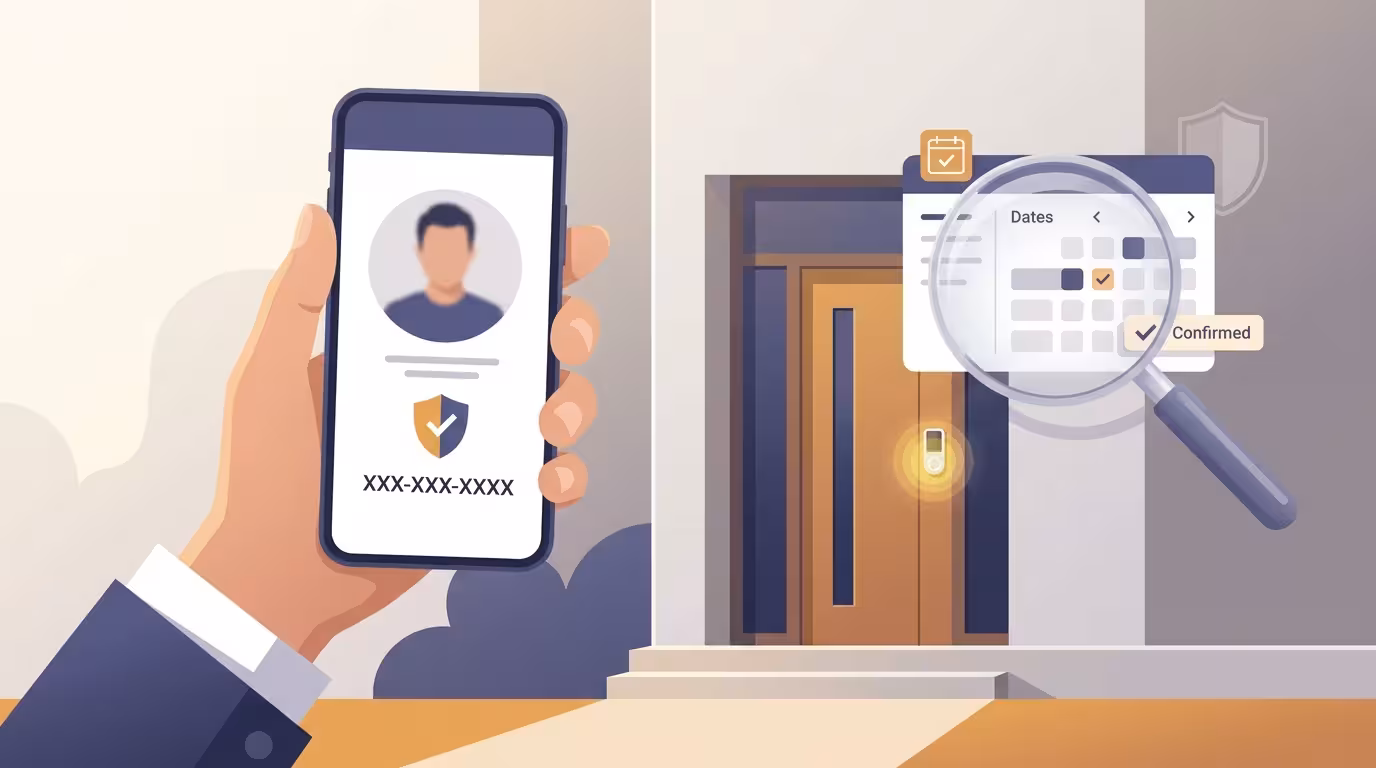 Airbnb host screening a guest booking on a phone showing an anonymized profile in 2026