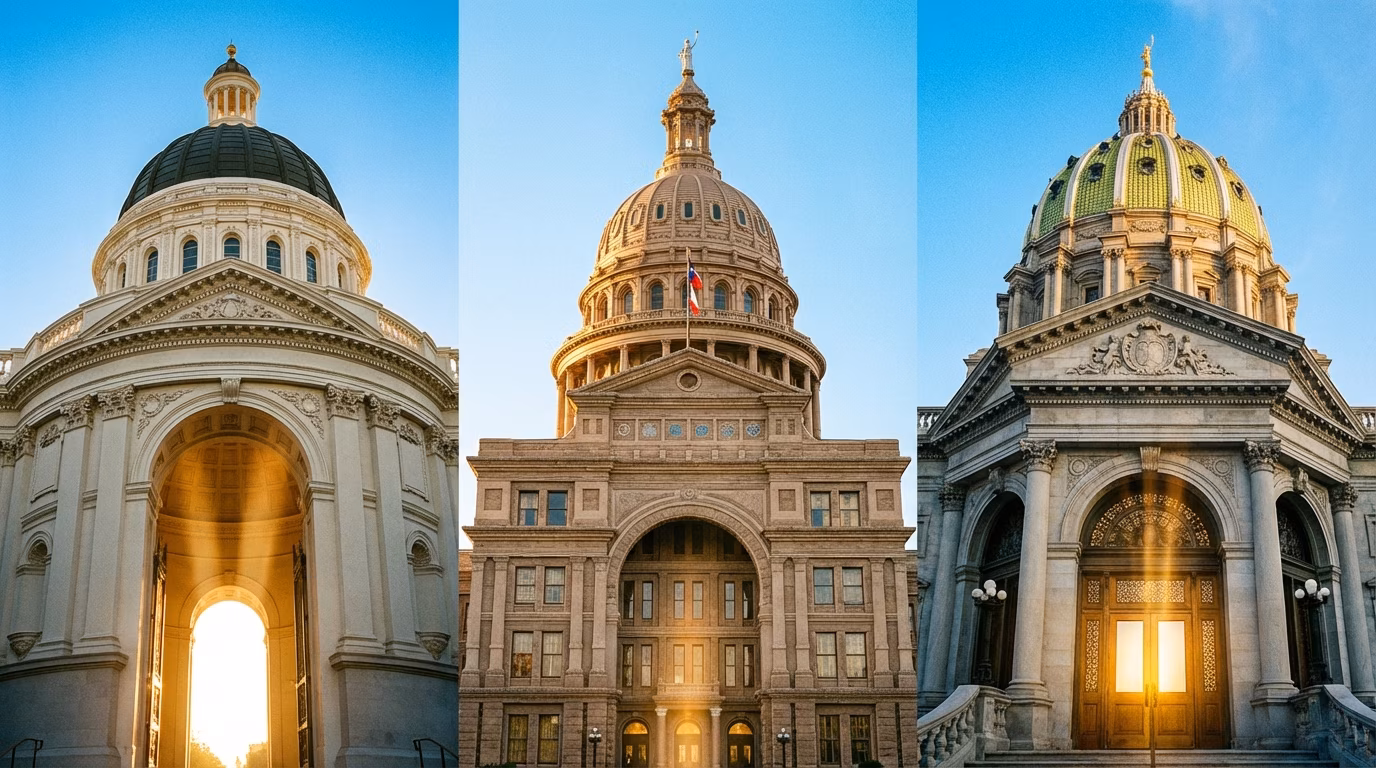 State capitol domes with open archways symbolizing new short-term rental investment opportunities in 2026
