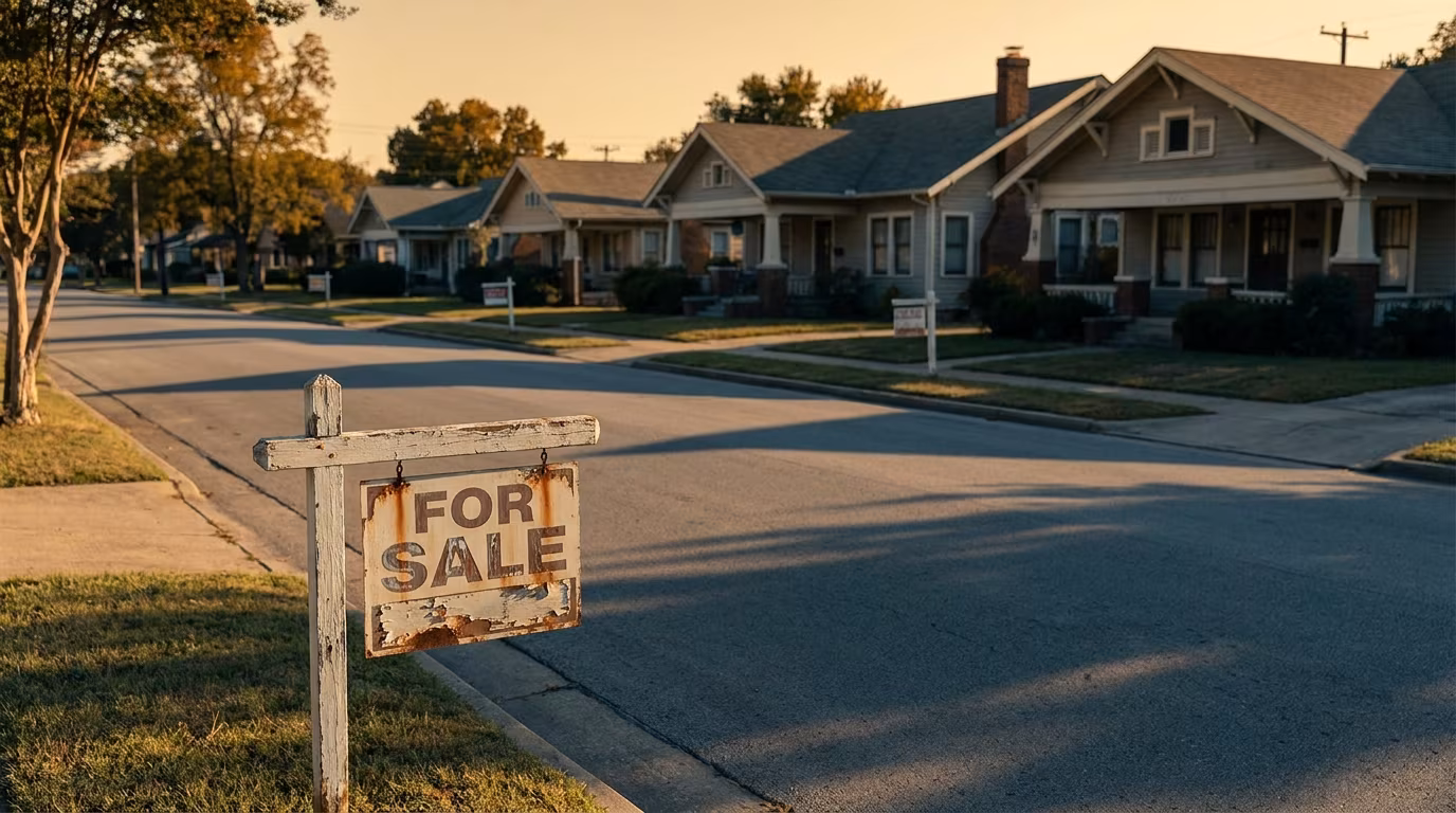 Airbnb supply growth 2026 market saturation analysis showing a frozen residential transaction market with weathered for-sale signs
